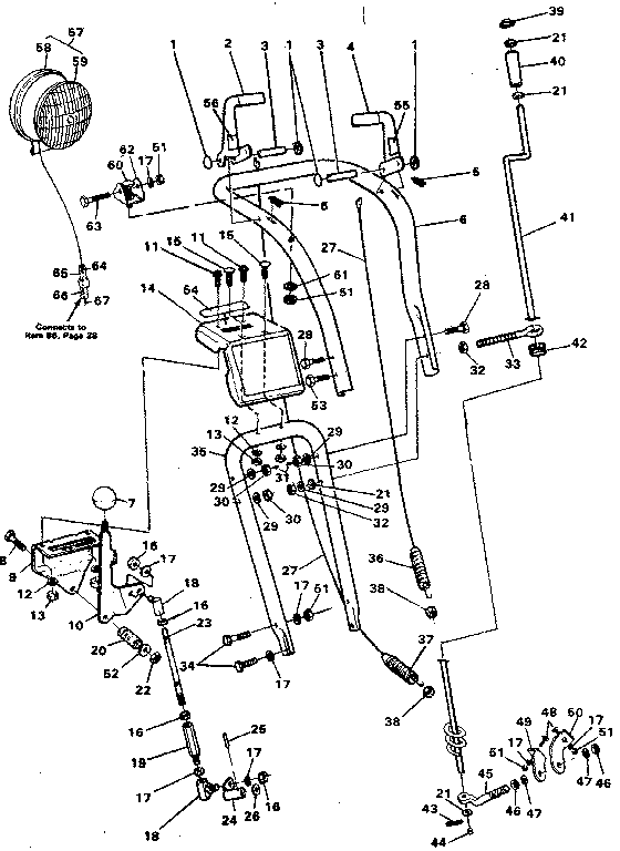 Upper Handle Assembly Diagram and Parts List for 536884900  Craftsman Snow Blower