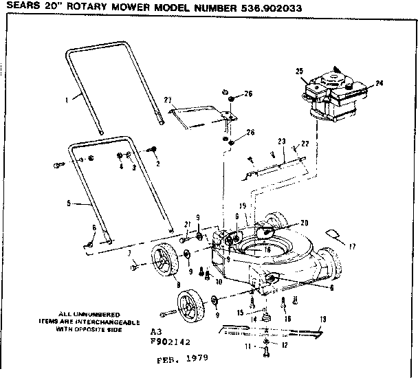 Replacement Parts Diagram and Parts List for 536902033  Craftsman Lawn Mower
