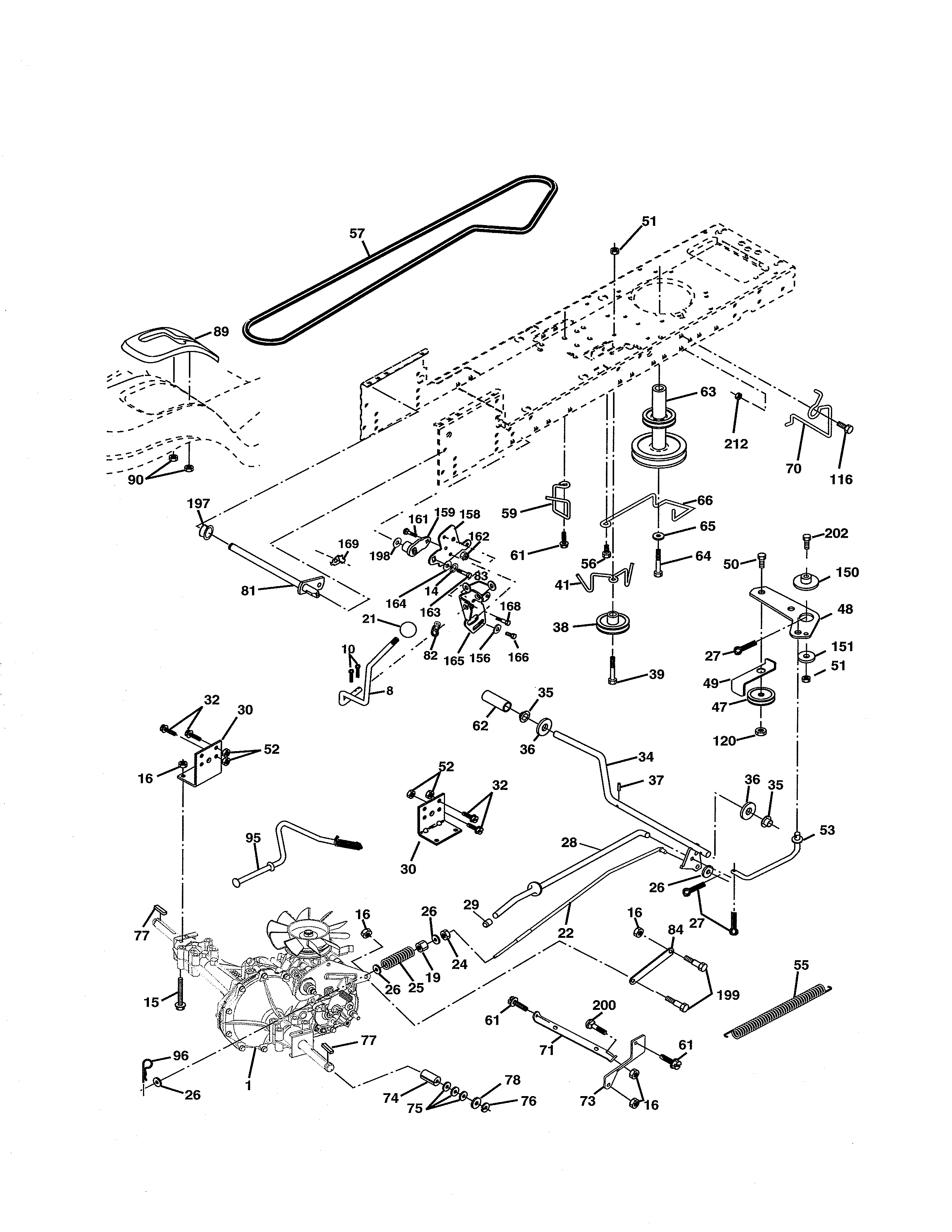 Drive Diagram and Parts List for 944601881  Craftsman Lawn Tractor