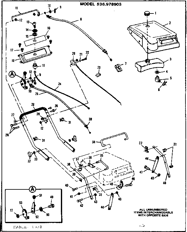 Control Diagram and Parts List for 536978903  Craftsman Lawn Mower