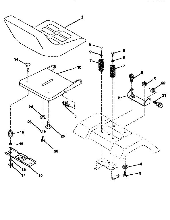 Seat Assembly Diagram and Parts List for 917258081  Craftsman Lawn Tractor
