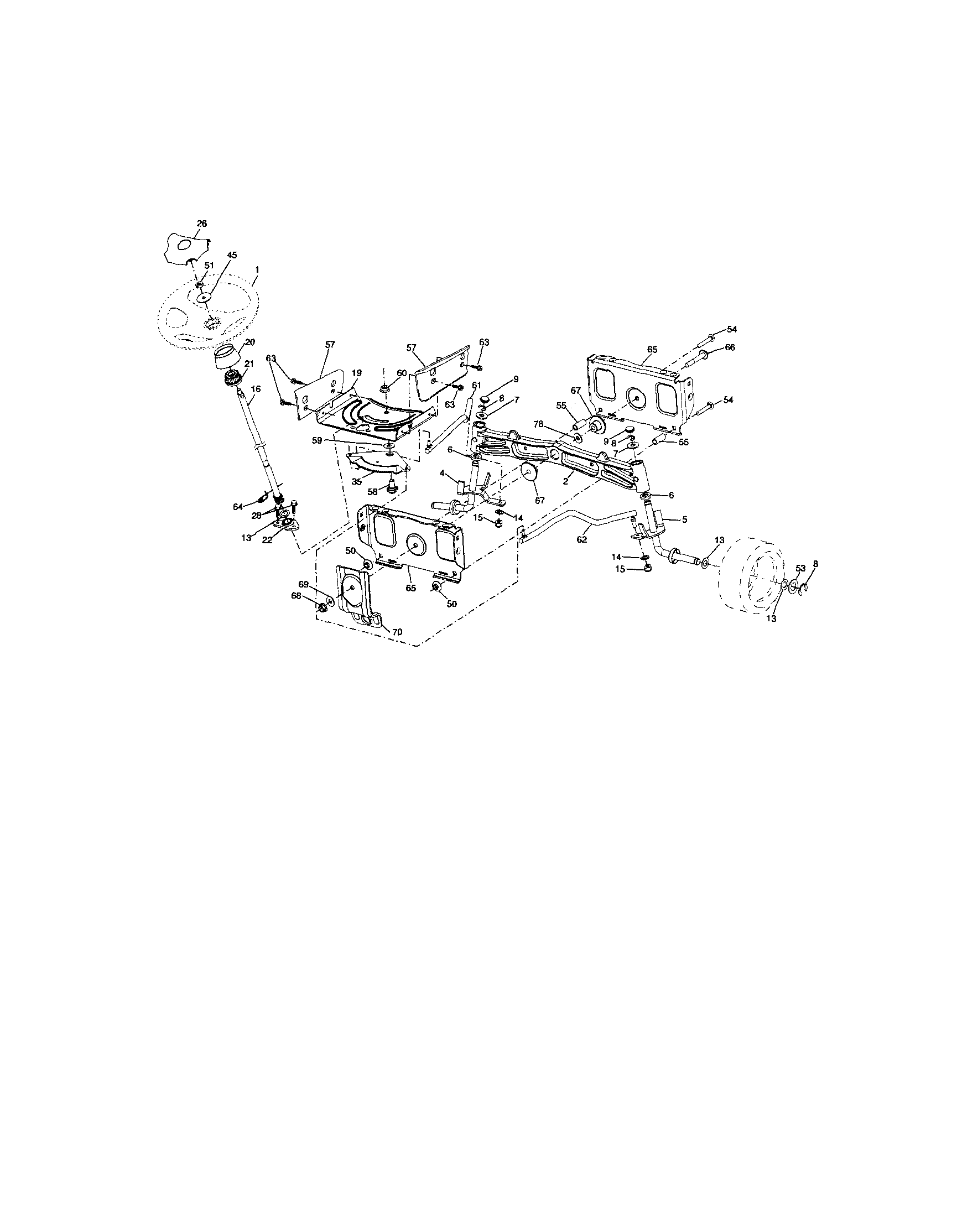 Steering Diagram and Parts List for 917288342  Craftsman Lawn Tractor