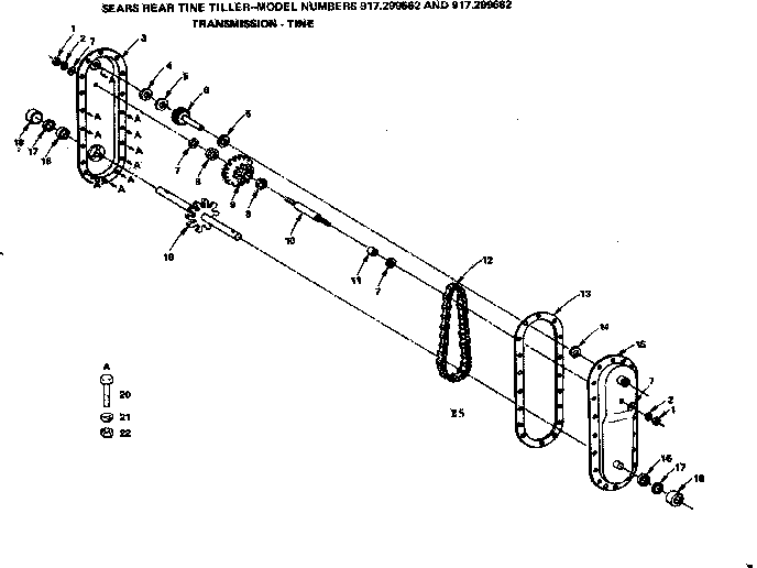 Transmission-tine Diagram and Parts List for 917299682  Craftsman Tiller
