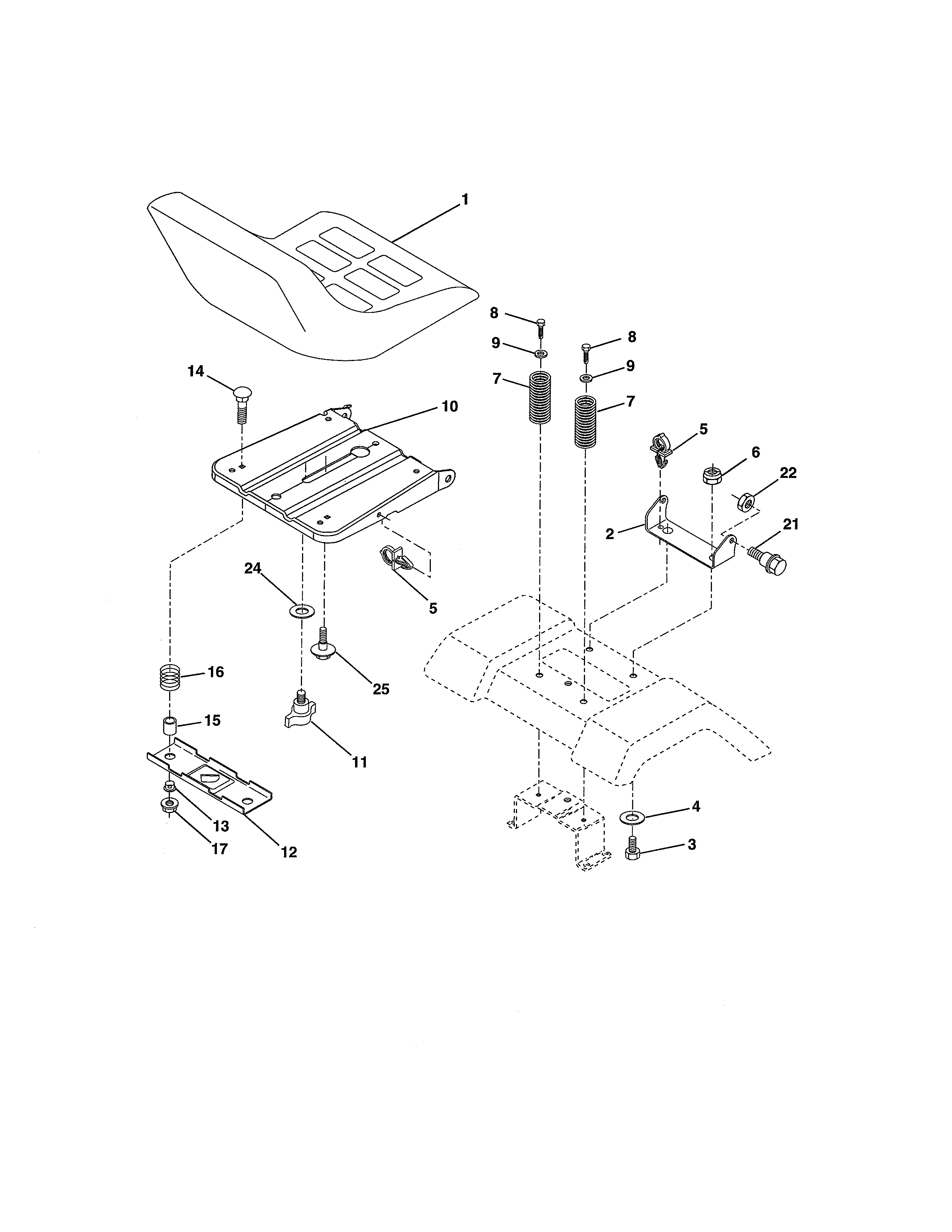 Seat Assembly Diagram and Parts List for 917280150  Craftsman Lawn Tractor