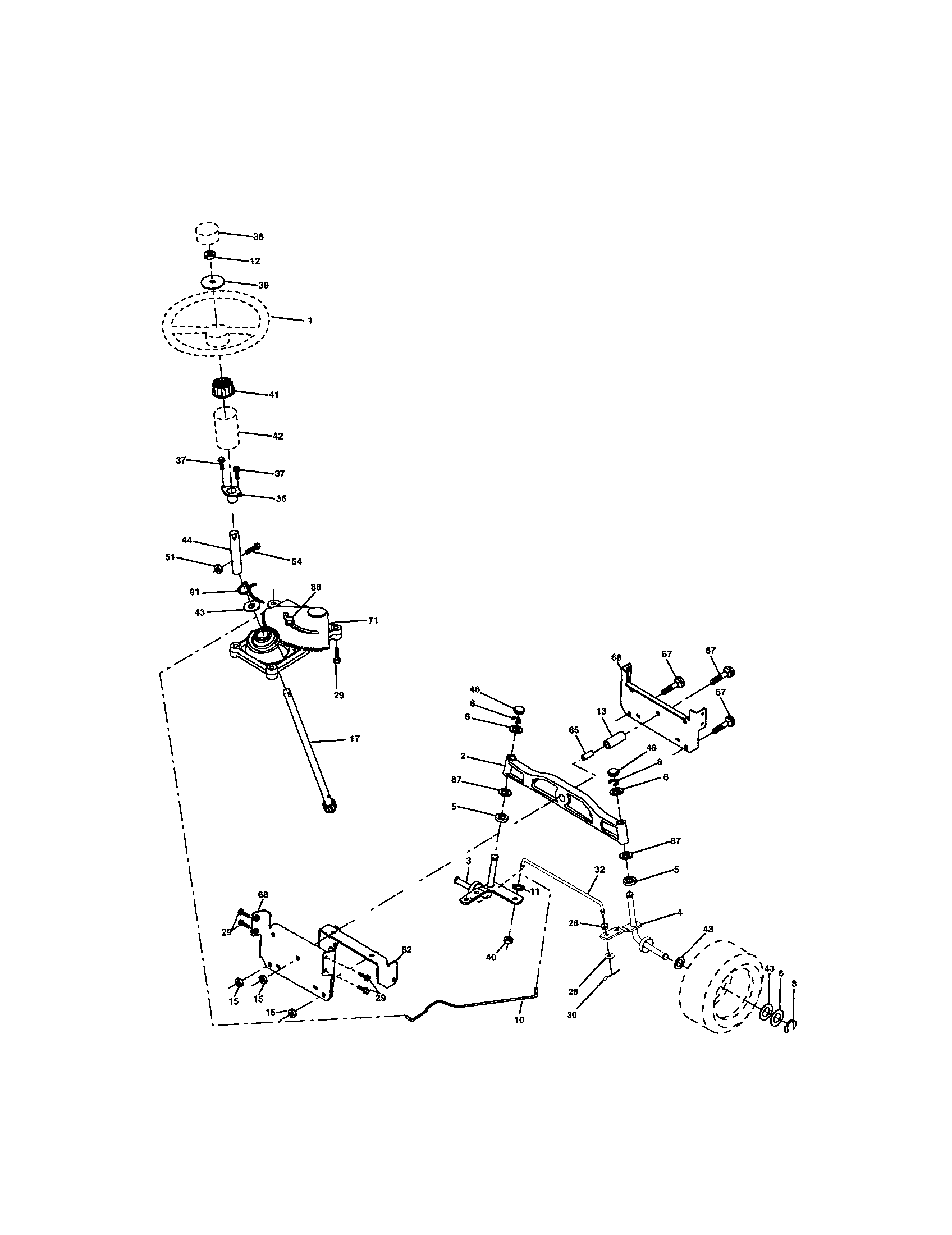 Steering Assembly Diagram and Parts List for 917272762  Craftsman Lawn Tractor