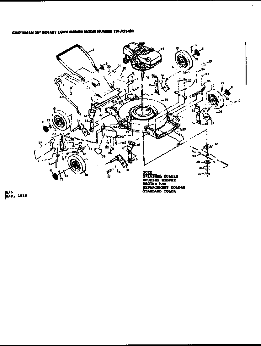 Replacement Parts Diagram and Parts List for 131921401  Craftsman Lawn Mower