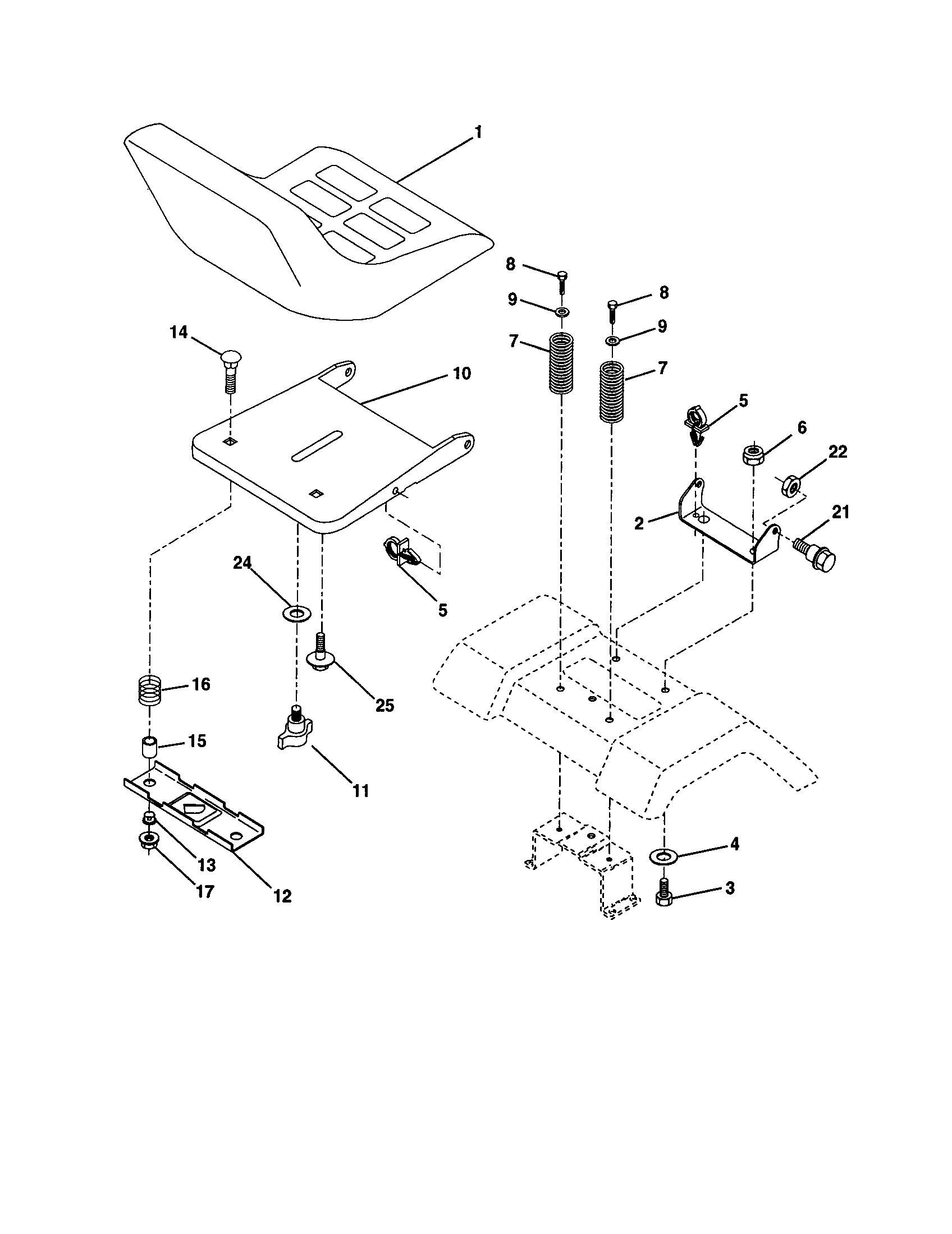 Seat Assembly Diagram and Parts List for 917277250  Craftsman Lawn Tractor