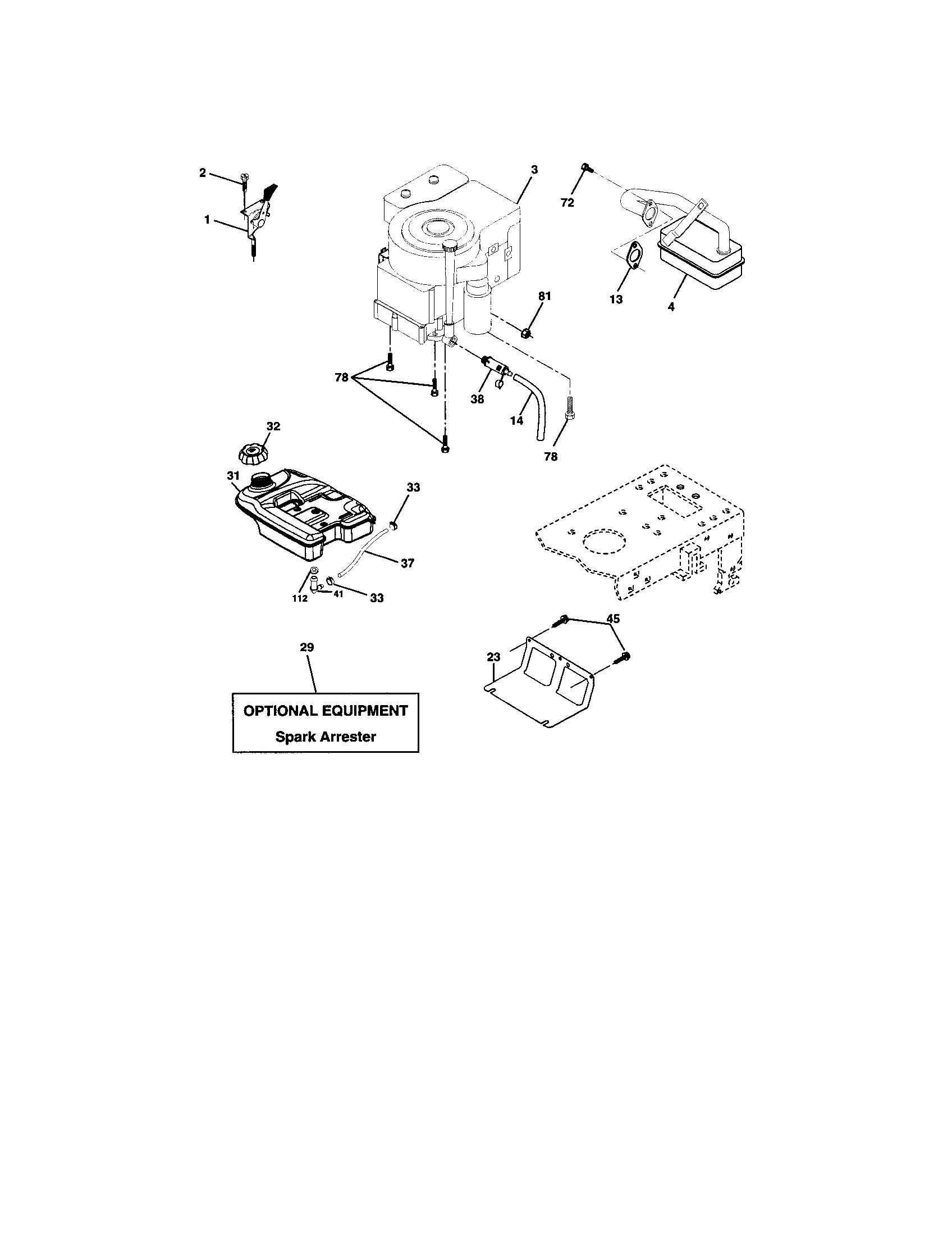 Engine Diagram and Parts List for 917273640  Craftsman Lawn Tractor