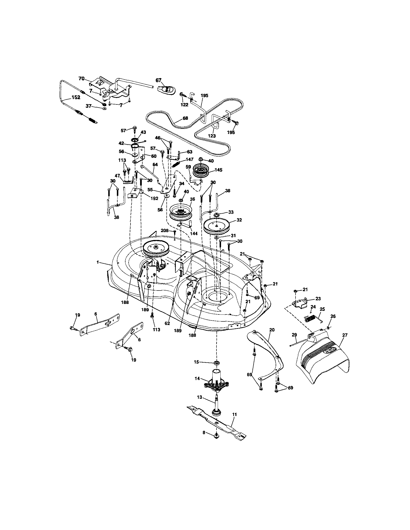 Mower Deck Diagram and Parts List for 917289073  Craftsman Lawn Tractor