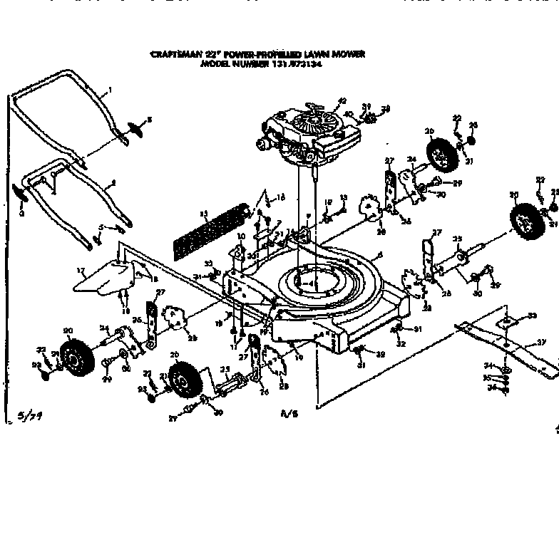 Mower Deck Diagram and Parts List for 131973134  Craftsman Lawn Mower