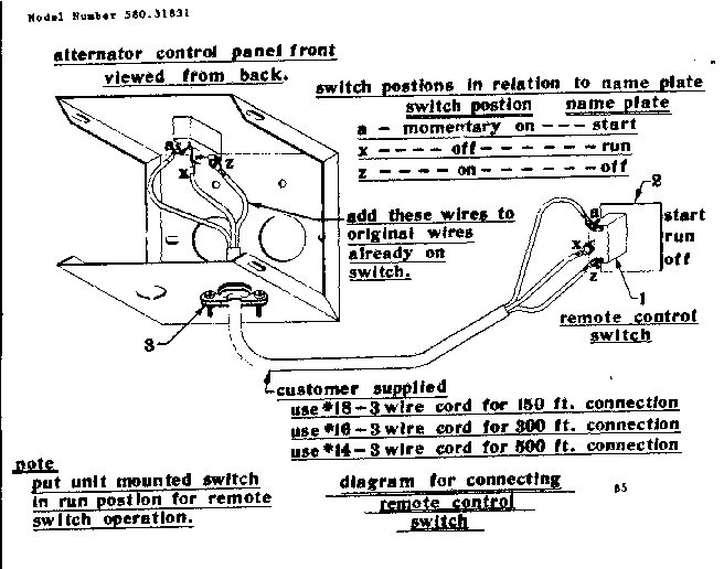 Connecting Remote Control Switch Diagram and Parts List for 58031831  Craftsman Engine