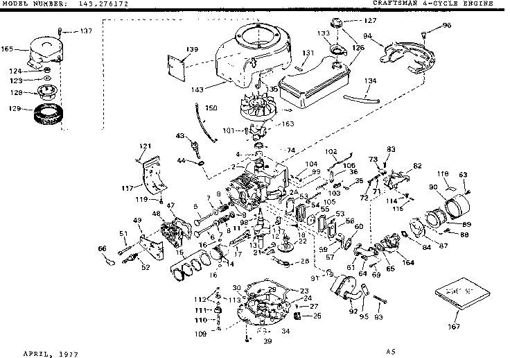 Replacement Parts Diagram and Parts List for 143276172  Craftsman Engine