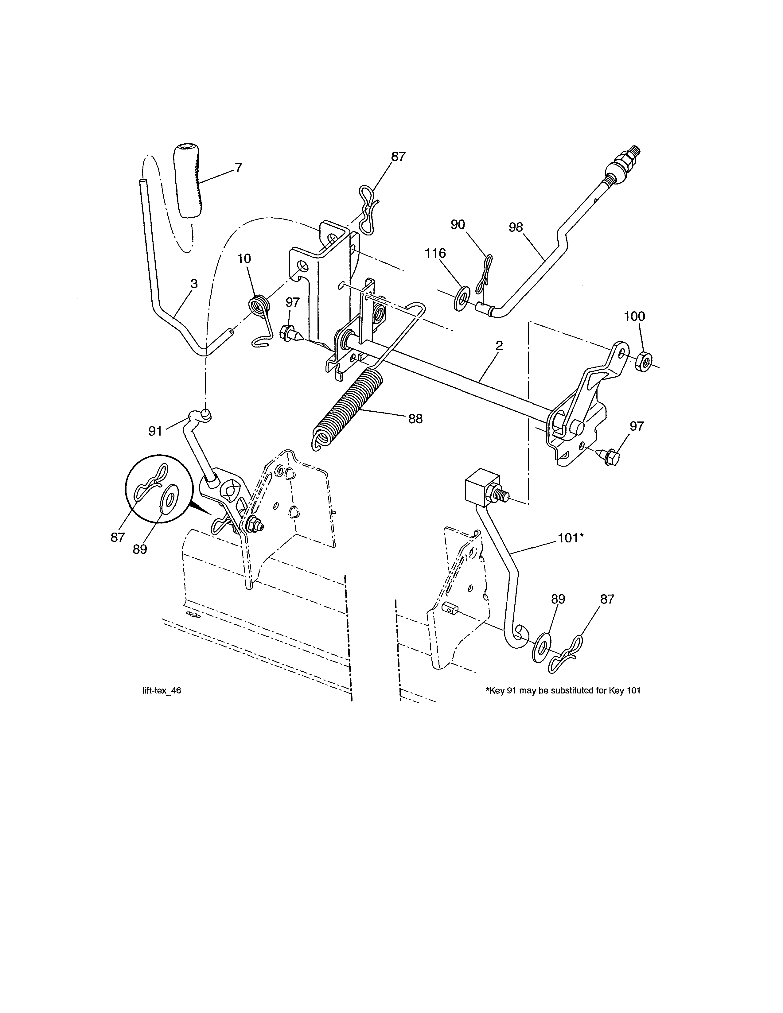 Mower Lift Diagram and Parts List for 917990030  Craftsman Lawn Tractor