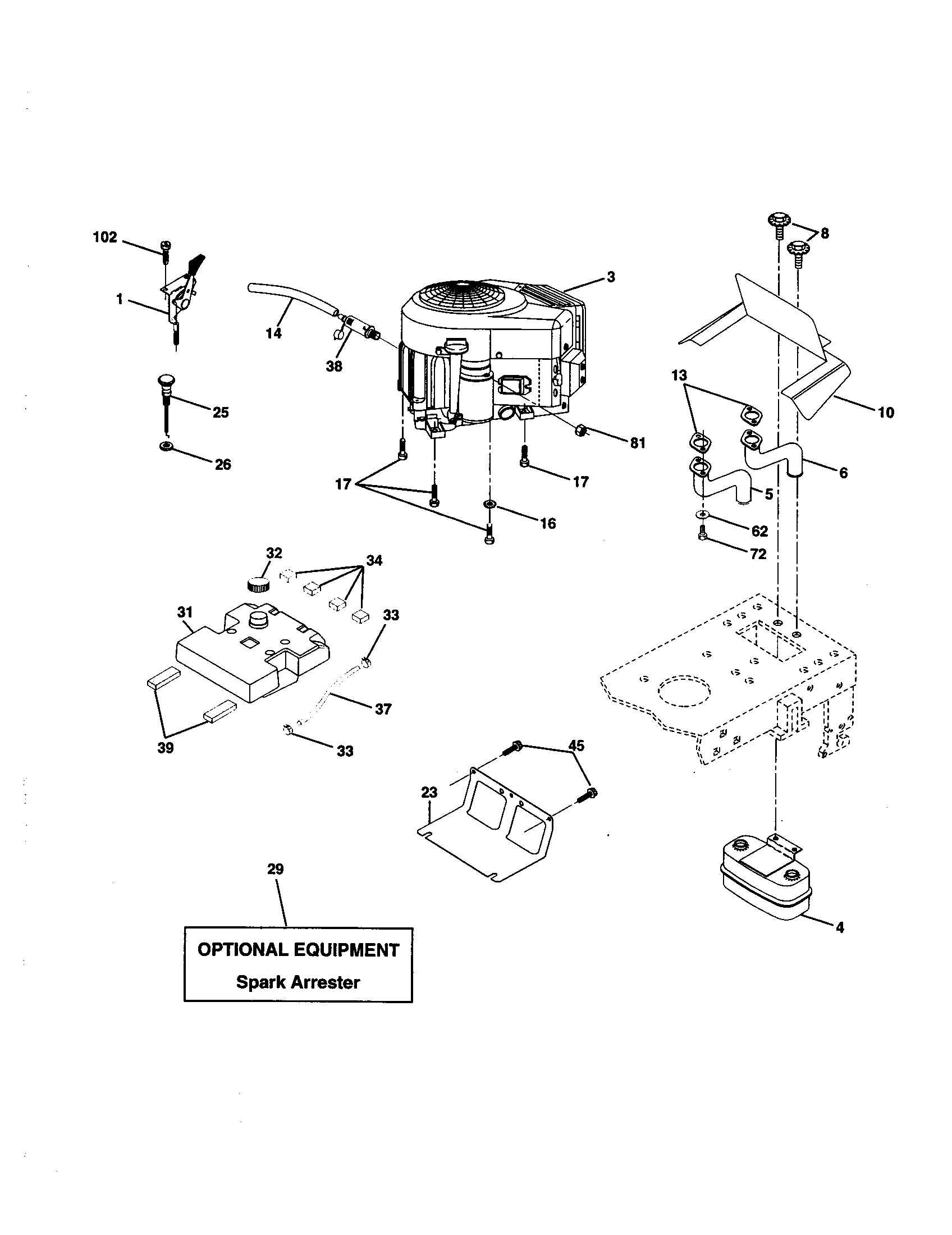 Engine Diagram and Parts List for 917259791  Craftsman Lawn Tractor