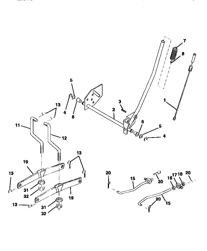 Mower Lift Diagram and Parts List for 917270622  Craftsman Lawn Tractor