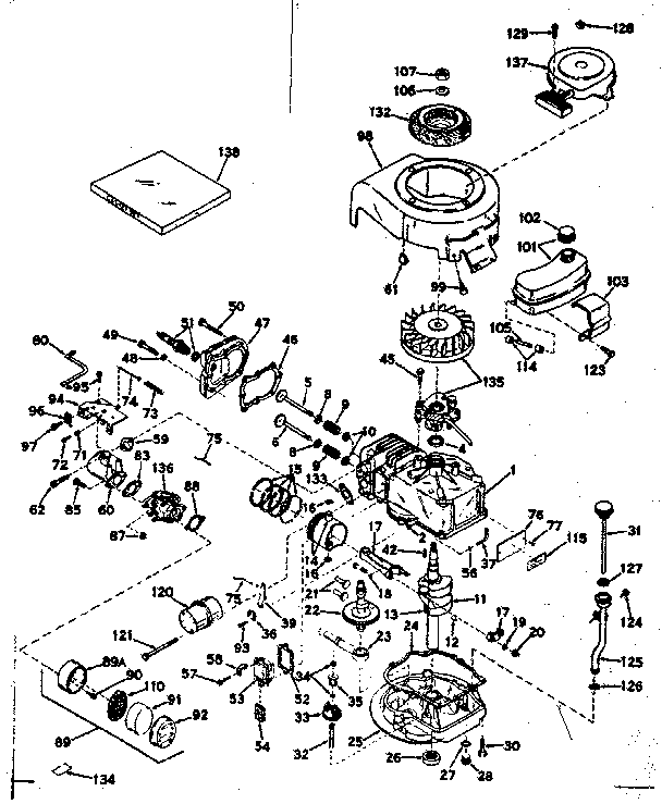 Basic Engine Diagram and Parts List for 143141022  Craftsman Engine