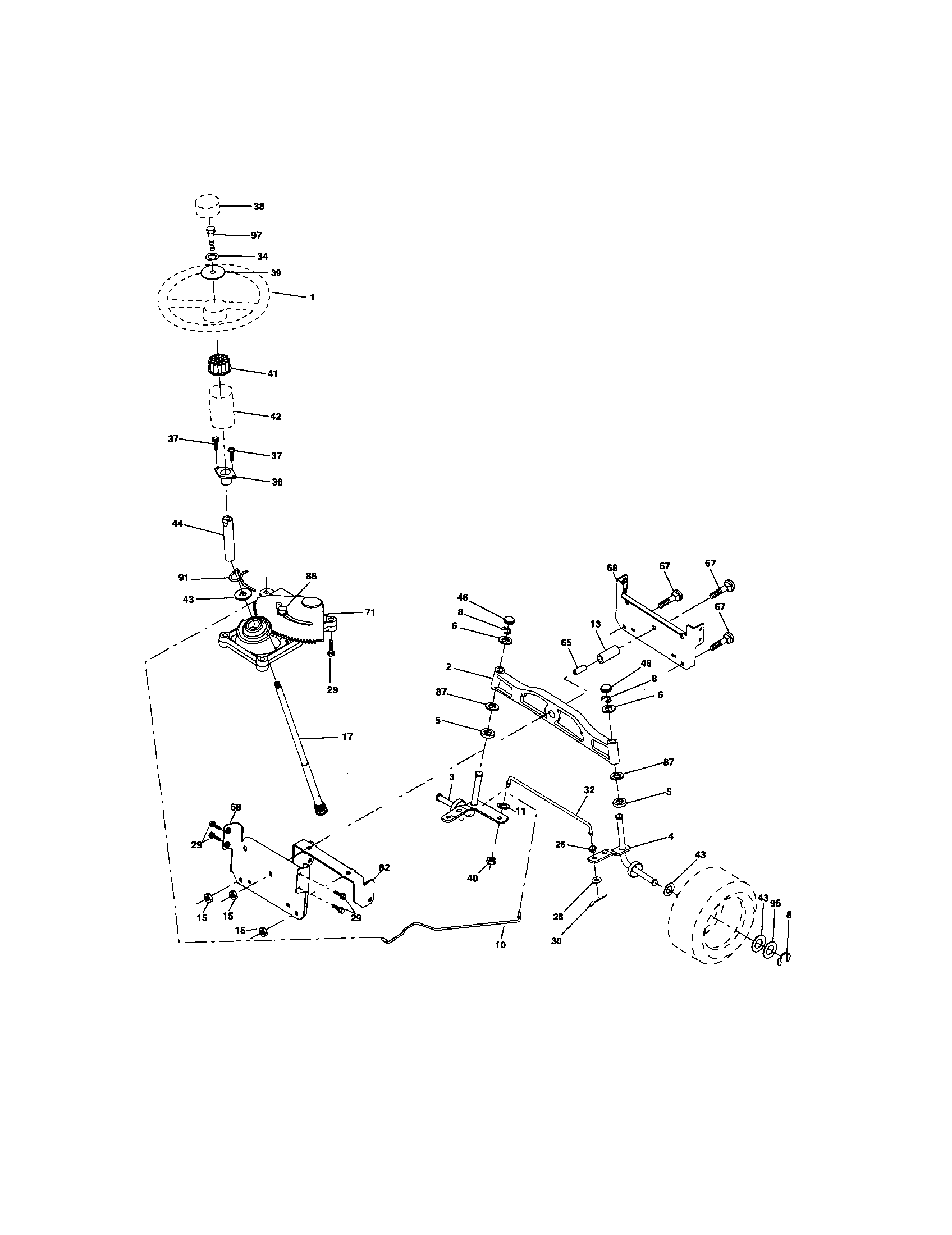 Steering Assembly Diagram and Parts List for 917276824  Craftsman Lawn Tractor