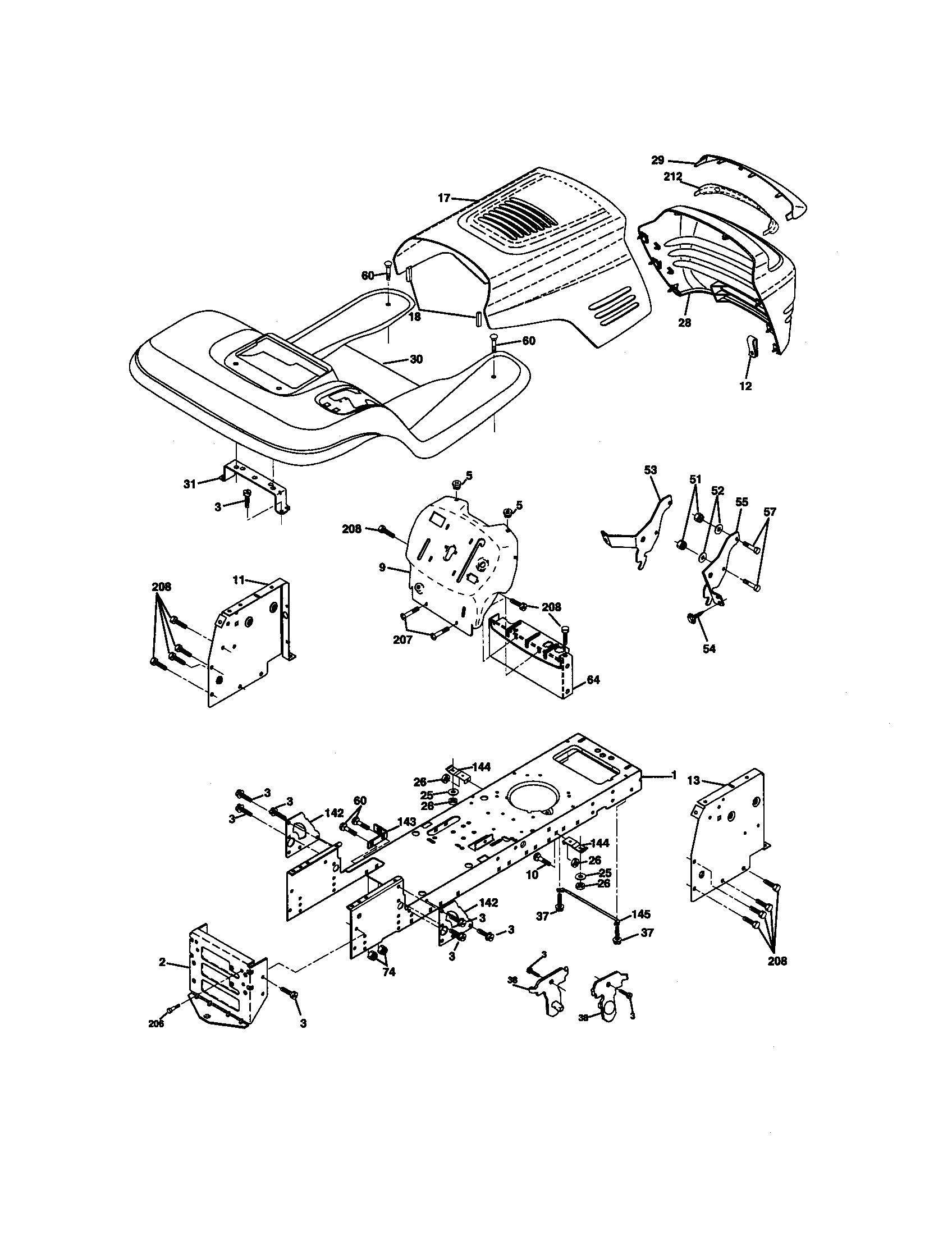 Chassis And Enclosures Diagram and Parts List for 917271740  Craftsman Lawn Tractor