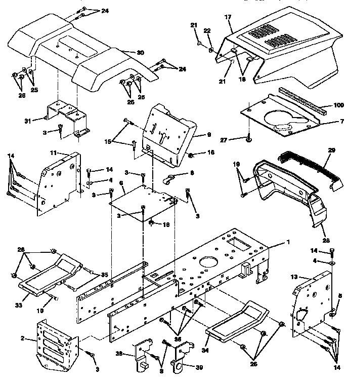 Chassis And Enclosures Diagram and Parts List for 917257573  Craftsman Lawn Tractor