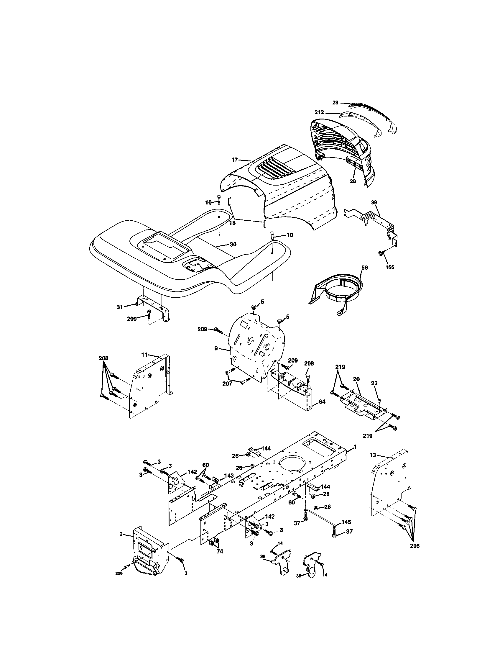 Chassis And Enclosures Diagram and Parts List for 917272922  Craftsman Lawn Tractor
