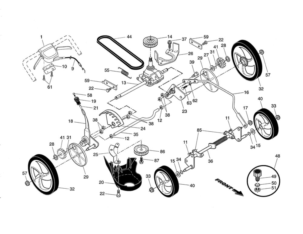 Drive Control/Gearcase/Wheels Diagram and Parts List for 944101761  Craftsman Lawn Mower