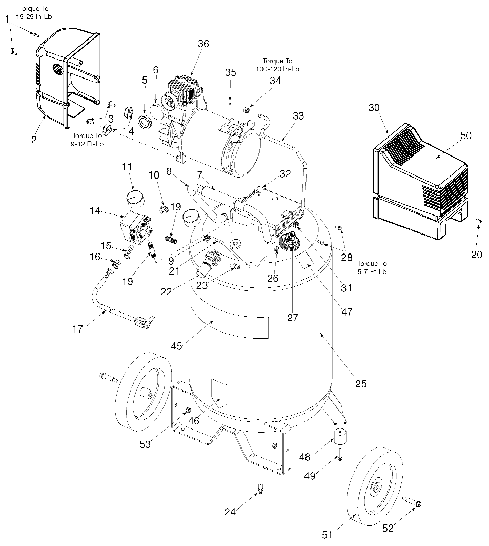 Default Diagram and Parts List for 919-16730 Type 1 Craftsman Compressor
