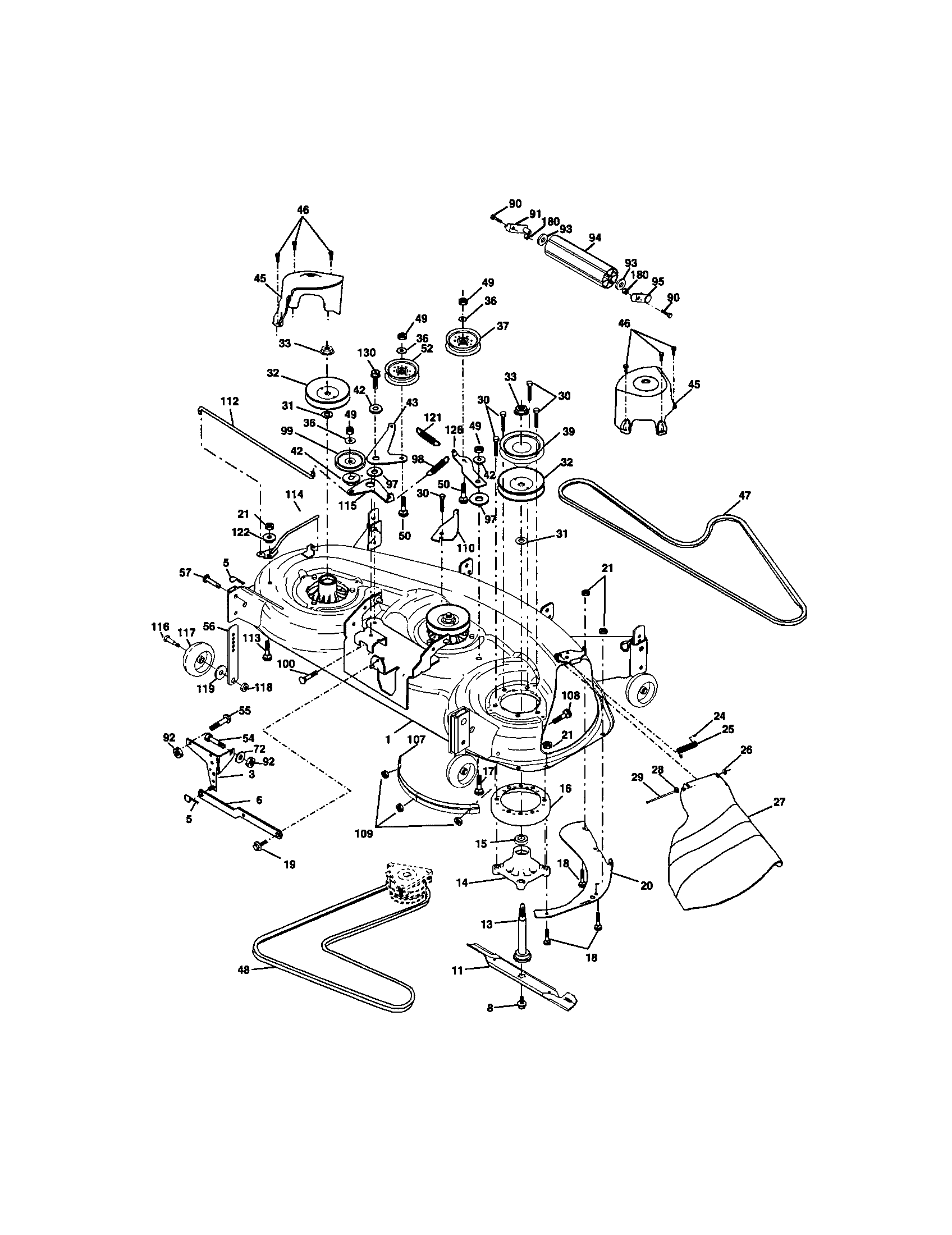 Mower Deck Diagram and Parts List for 917272263  Craftsman Lawn Tractor