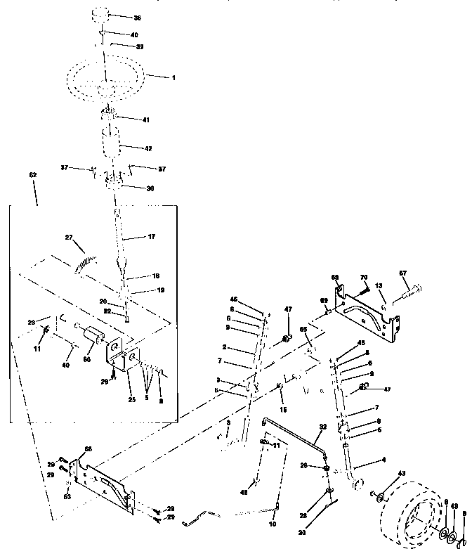 Steering Assembly Diagram and Parts List for 917258503  Craftsman Lawn Tractor