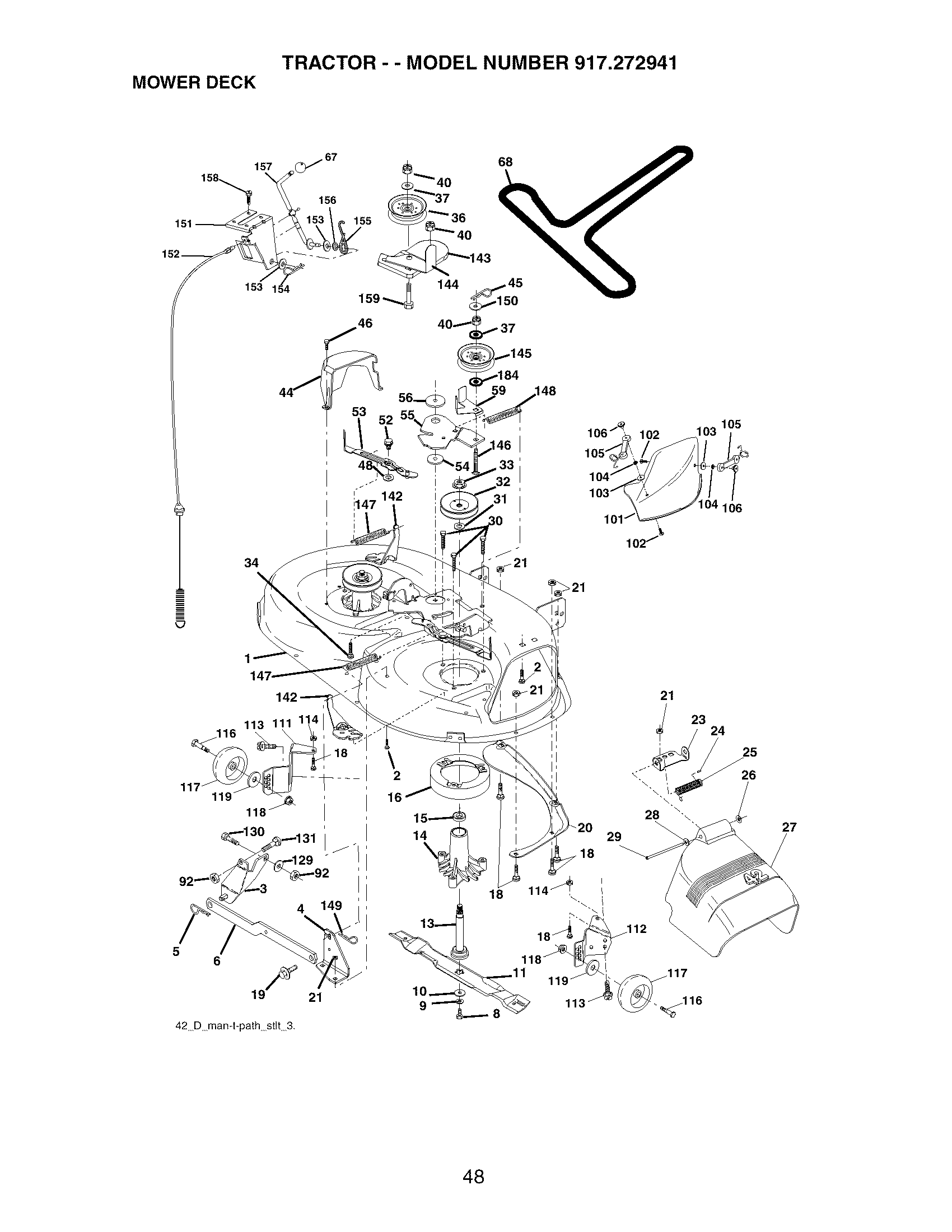 Mower Deck Diagram and Parts List for 917272941  Craftsman Lawn Tractor