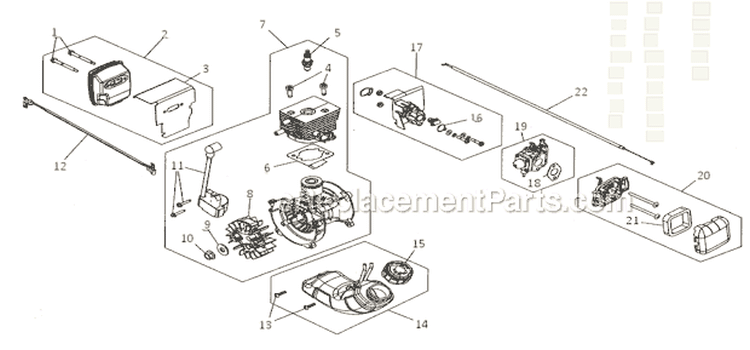 Short BlockFuel Tank Diagram and Parts List for 41AS2BVG799  Craftsman Leaf Blower / Vacuum