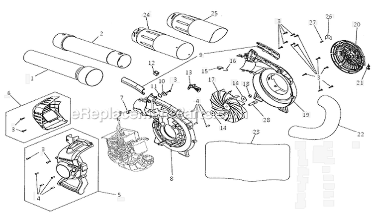 ImpellerMuffler Diagram and Parts List for 41AS2BVG799  Craftsman Leaf Blower / Vacuum