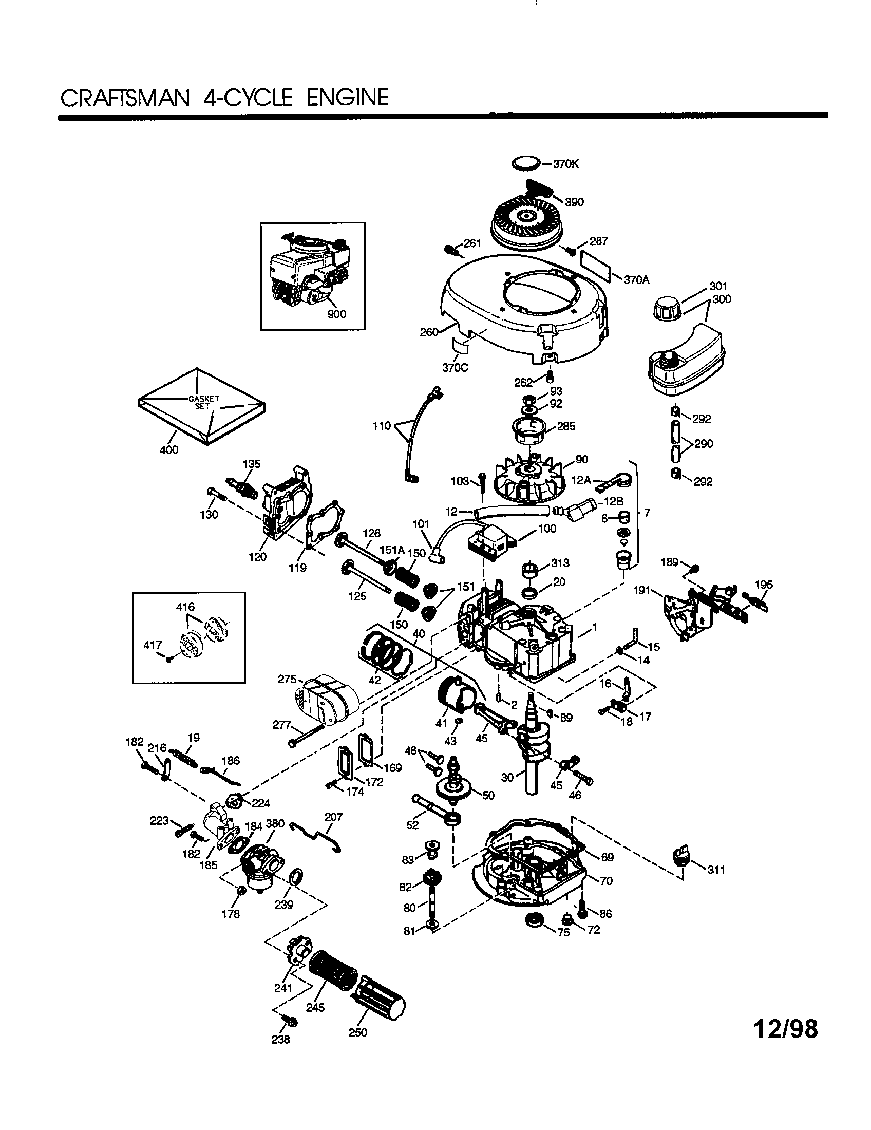 Craftsman 4-cycle Engine Diagram and Parts List for 143993512  Craftsman Engine