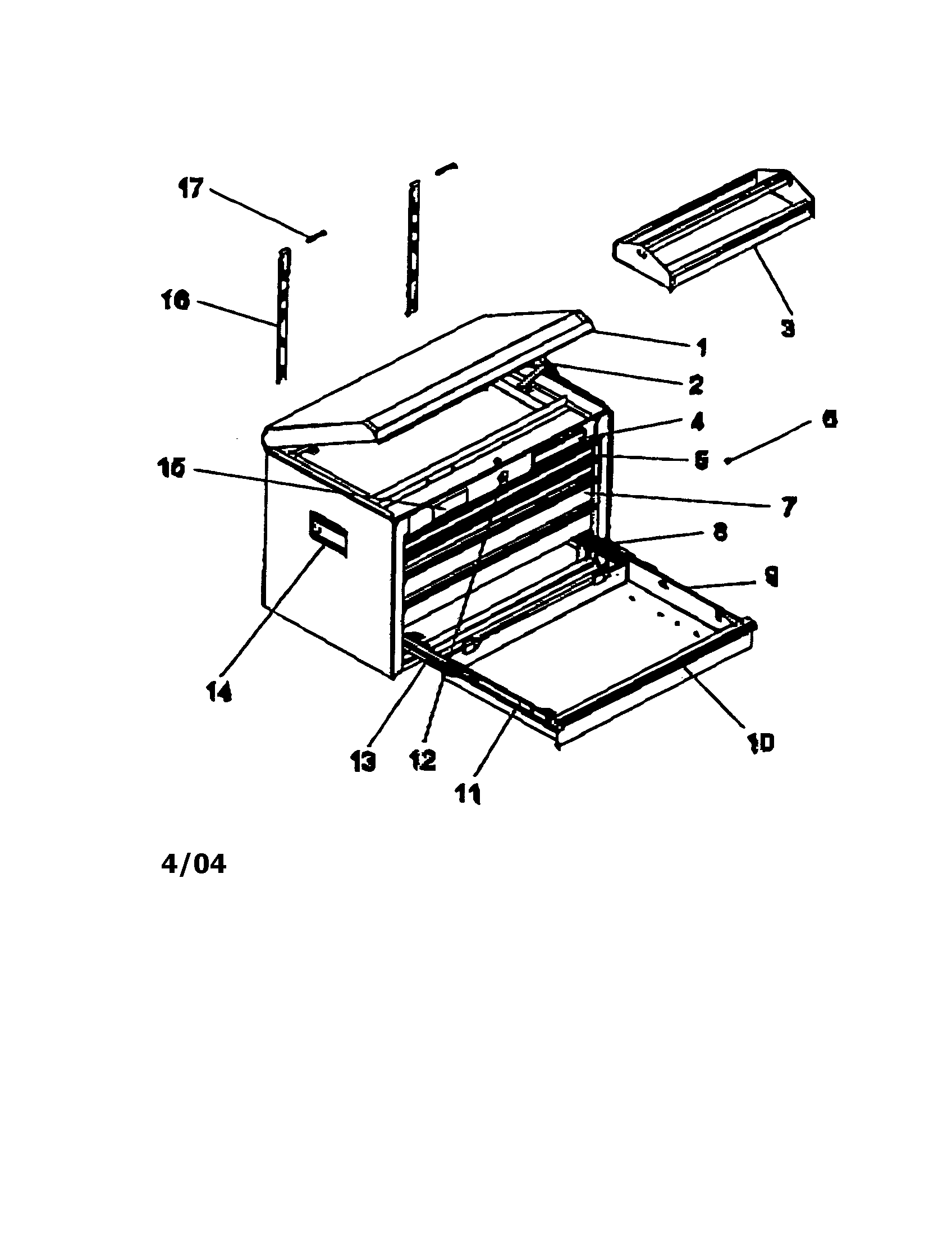 5 Drawer Ball Bearing Chest Diagram and Parts List for 706596142  Craftsman Tool Stand & Cart