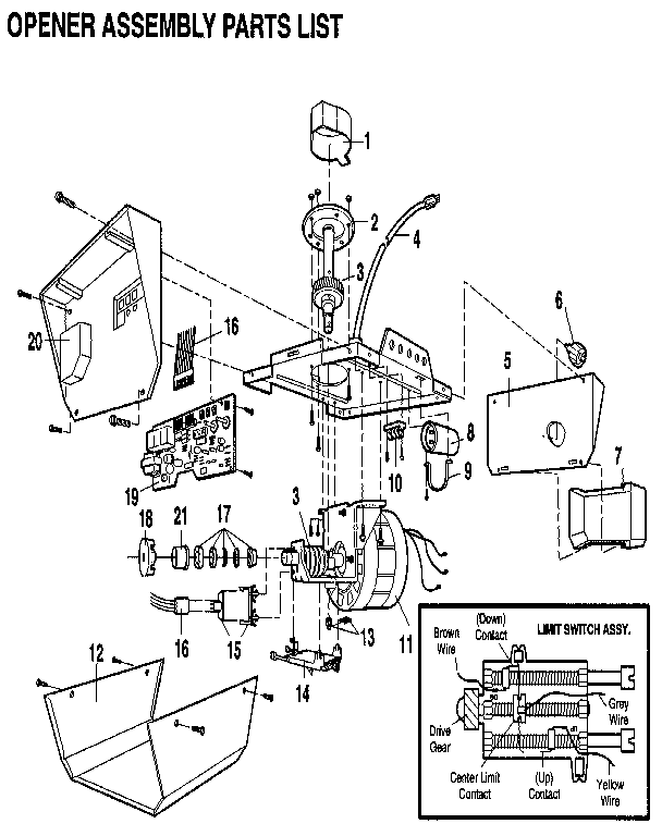 Opener Assembly Diagram and Parts List for 139536191SR  Craftsman Garage Door Opener
