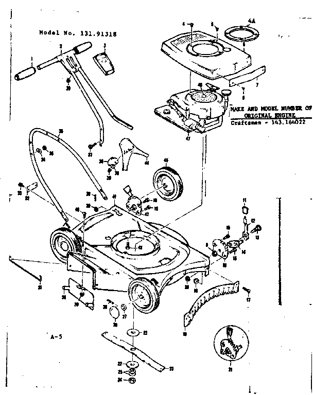 Replacement Parts Diagram and Parts List for 13191318  Craftsman Lawn Mower