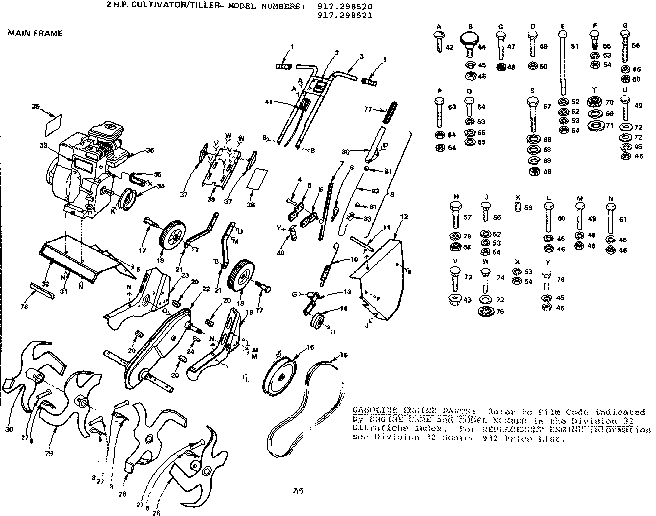 Tiller/main Frame Diagram and Parts List for 917298521  Craftsman Tiller