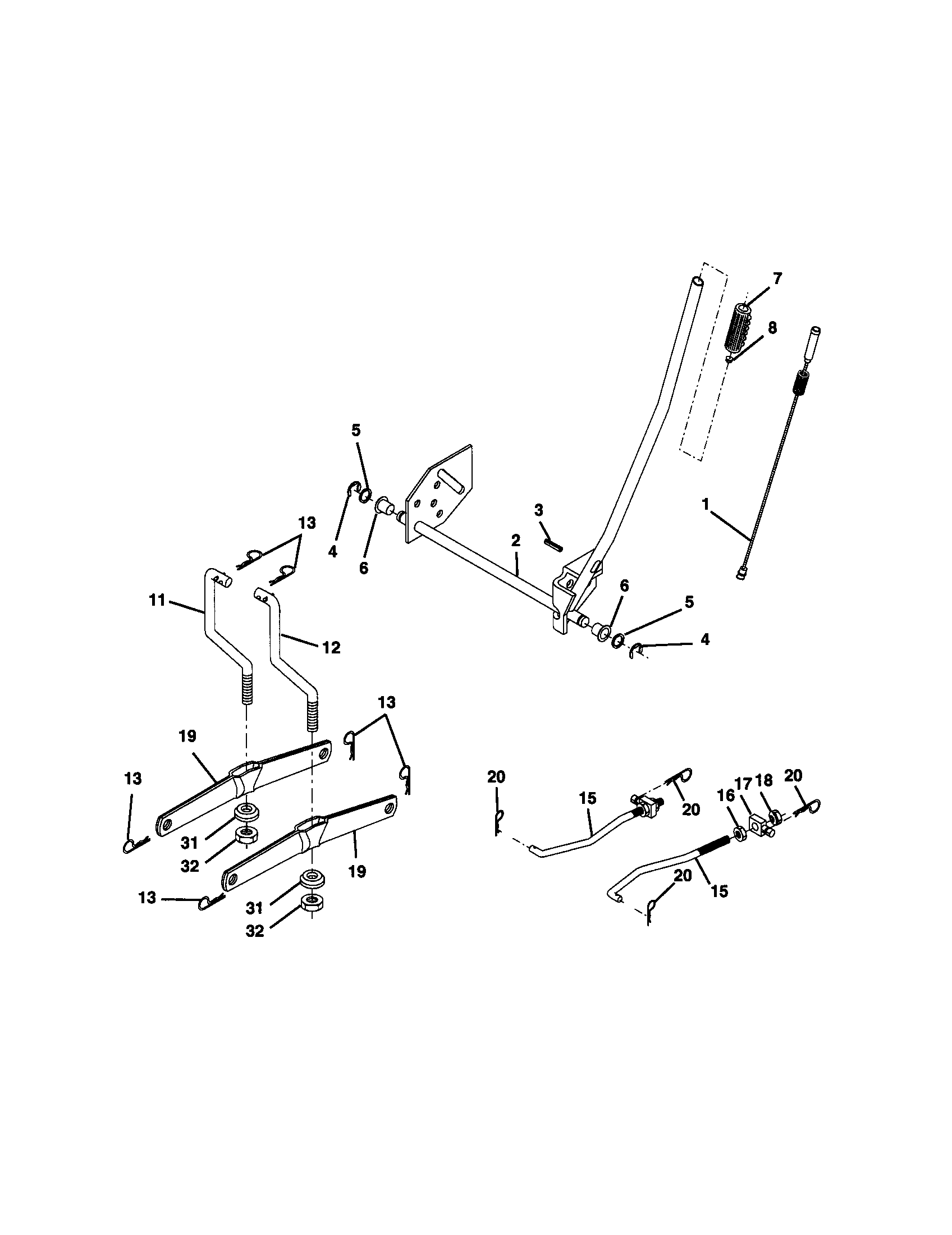 Lift Assembly Diagram and Parts List for 917270682  Craftsman Lawn Tractor