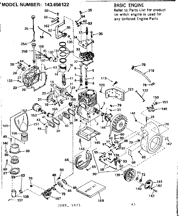 Replacement Parts Diagram and Parts List for 143656122  Craftsman Engine