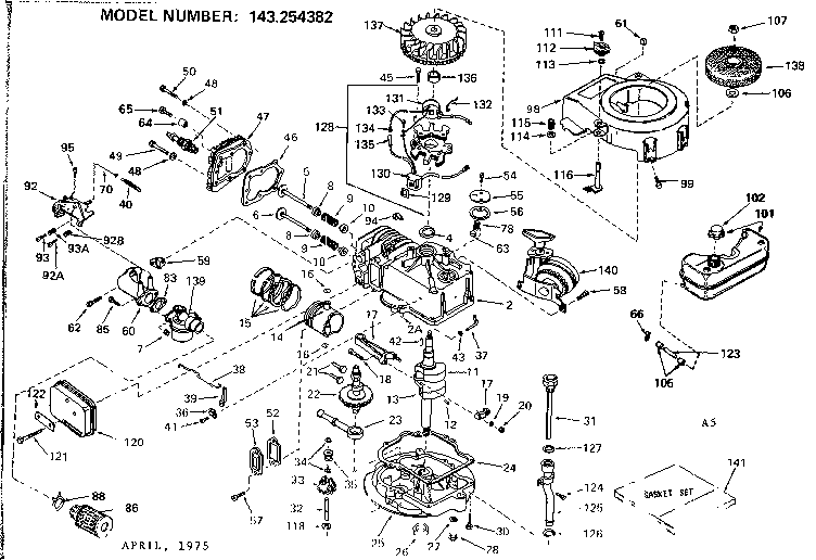 Replacement Parts Diagram and Parts List for 143254382  Craftsman Engine