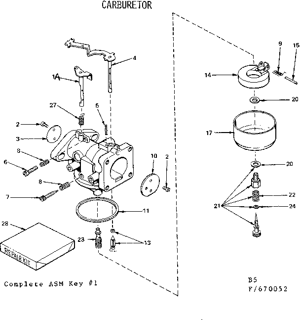 Carburetor Diagram and Parts List for 143670052  Craftsman Engine