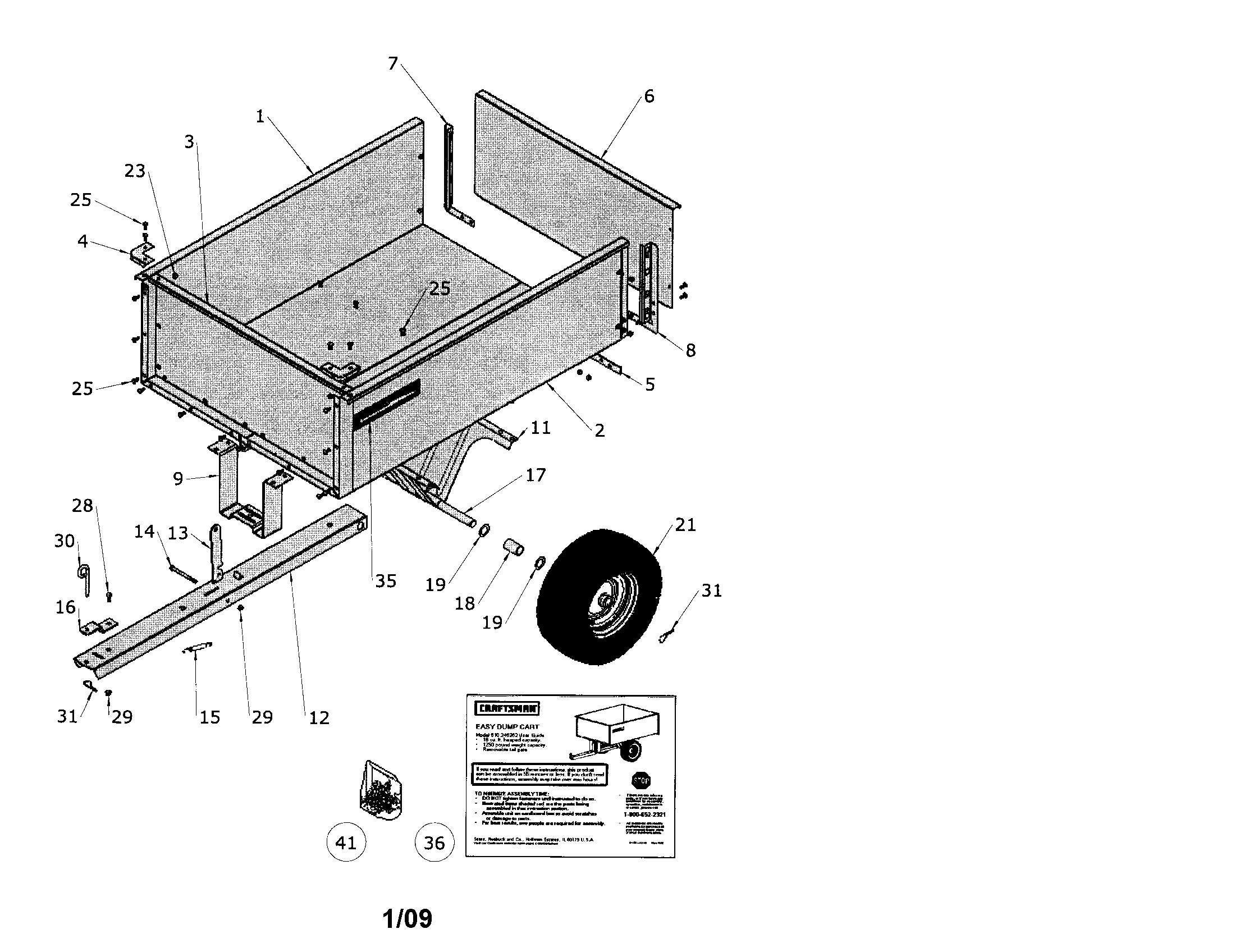 Easy Dump Cart Diagram and Parts List for 610246262  Craftsman Tool Stand & Cart