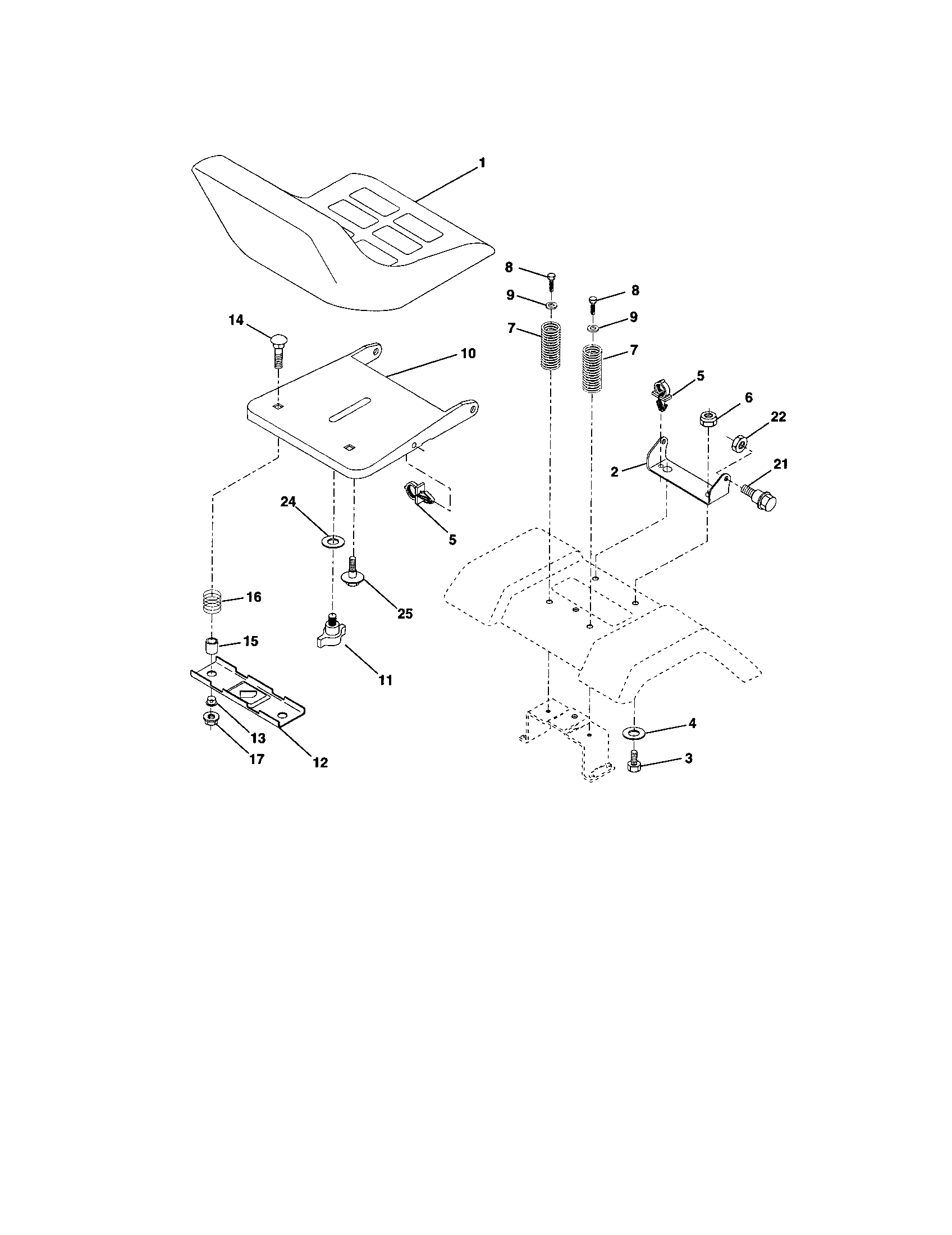 Seat Assembly Diagram and Parts List for 917271651  Craftsman Lawn Tractor