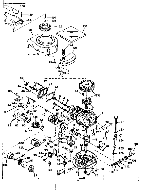 Basic Engine Diagram and Parts List for 143164202  Craftsman Engine