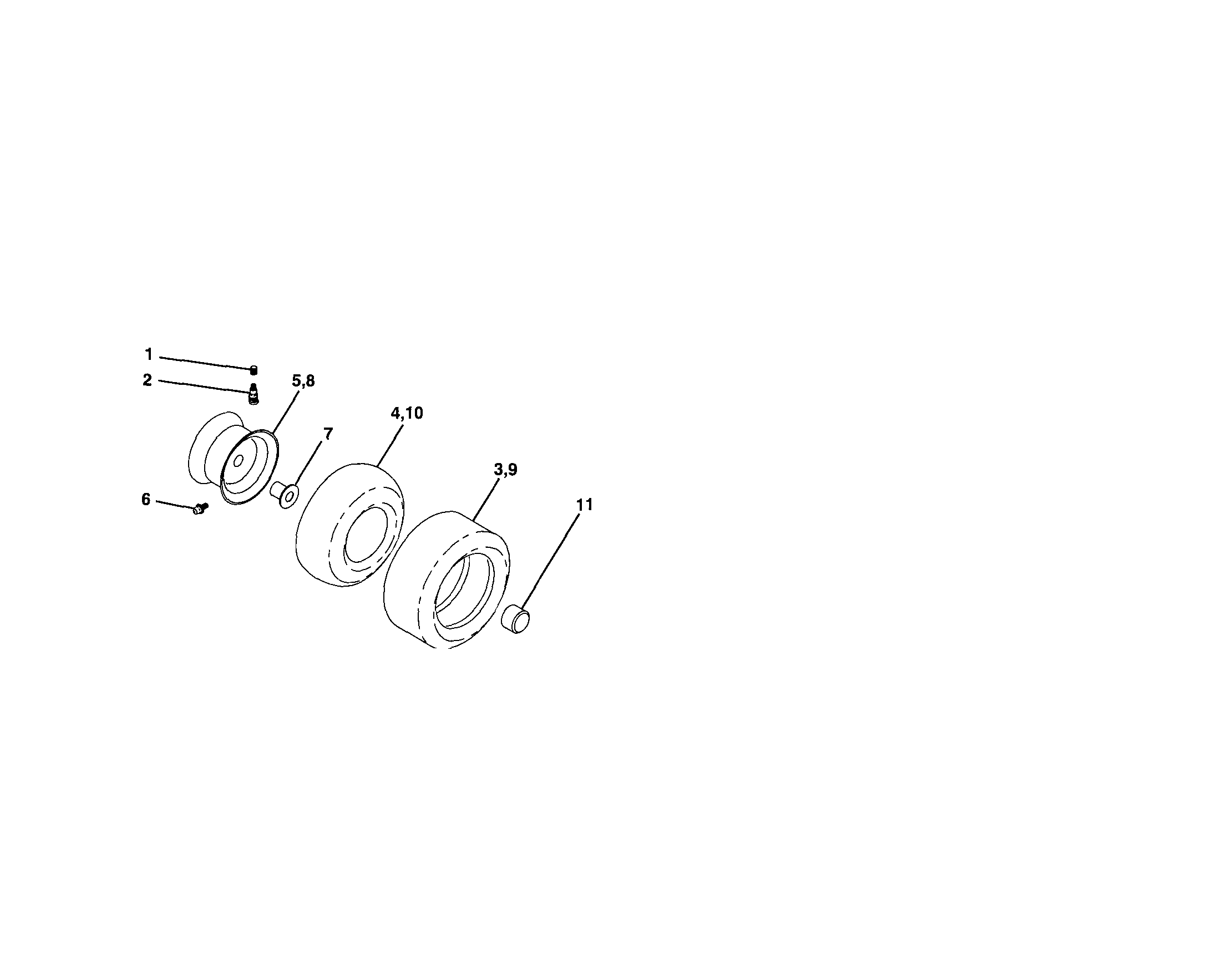 Wheels And Tires Diagram and Parts List for 917287013  Craftsman Lawn Tractor
