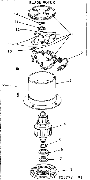 Blade Motor Diagram and Parts List for 91725792  Craftsman Lawn Tractor