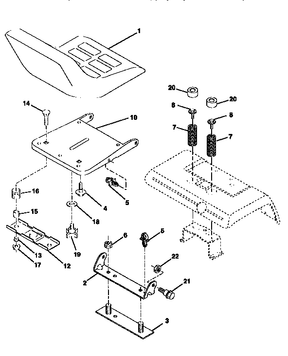 Seat Assembly Diagram and Parts List for 917258902  Craftsman Lawn Tractor