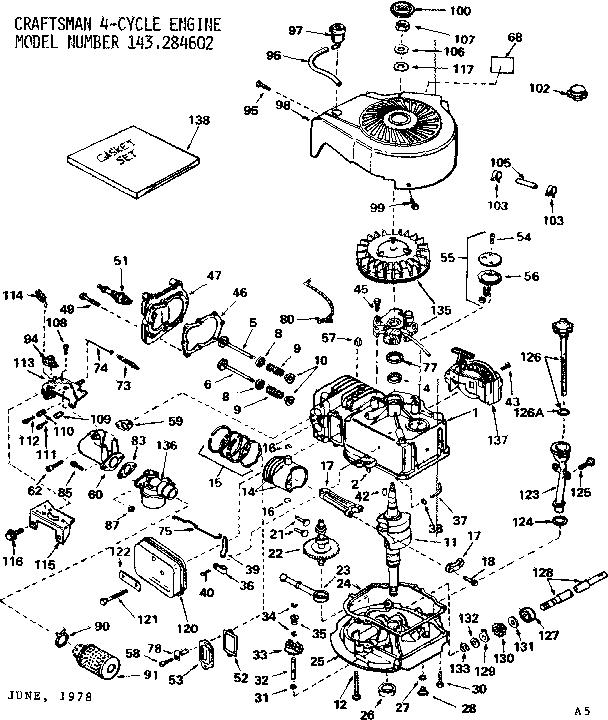 Replacement Parts Diagram and Parts List for 143284602  Craftsman Engine