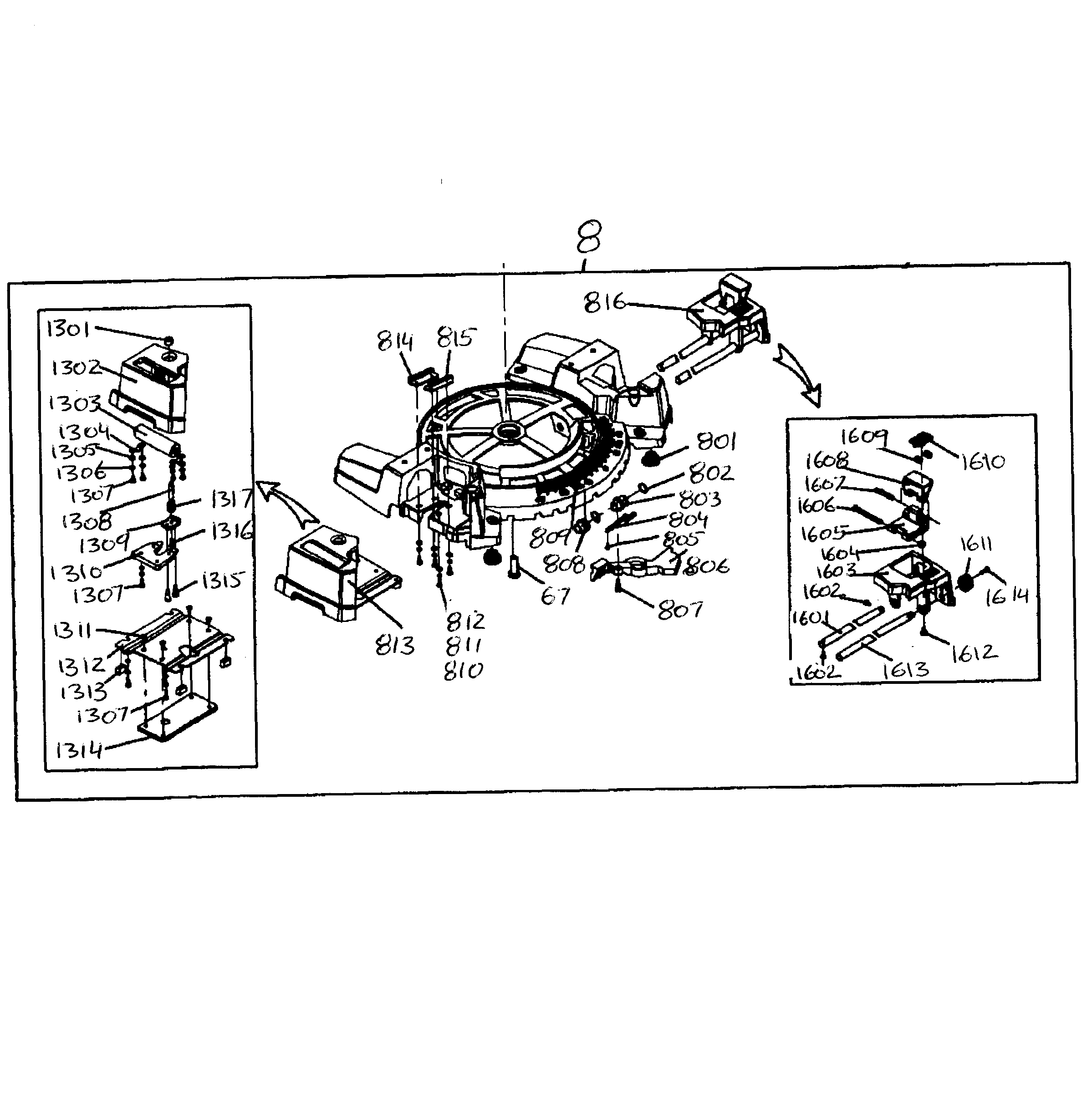 Base Assy Diagram and Parts List for 12632561  Craftsman Miter Saw