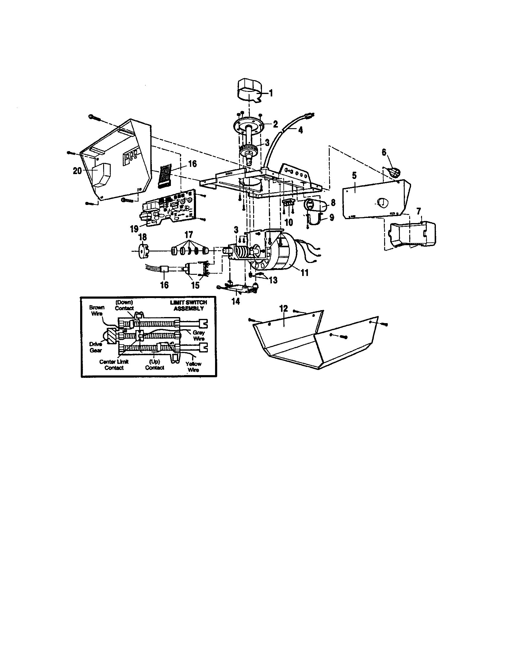Opener Assembly Diagram and Parts List for 13953325SRT1  Craftsman Garage Door Opener