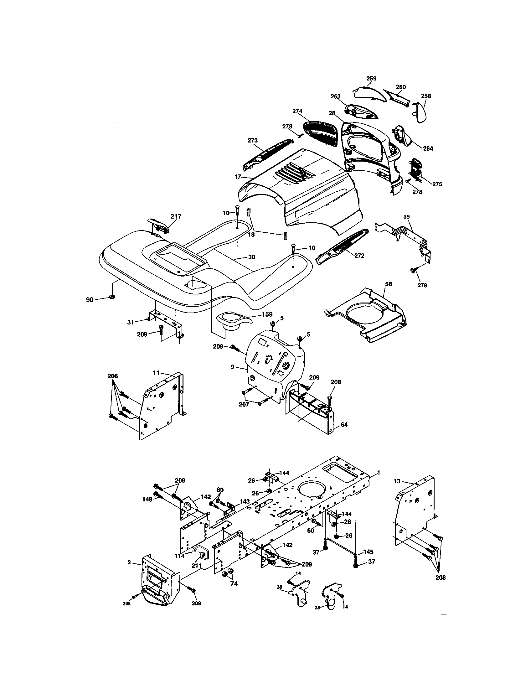 Chassis And Enclosures Diagram and Parts List for 917273491  Craftsman Lawn Tractor